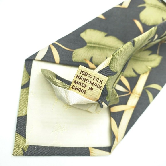 TOMMY BAHAMA Tie Gray Green Leaves Bamboo 100% Silk Hand Made Mens Necktie - Picture 9 of 11